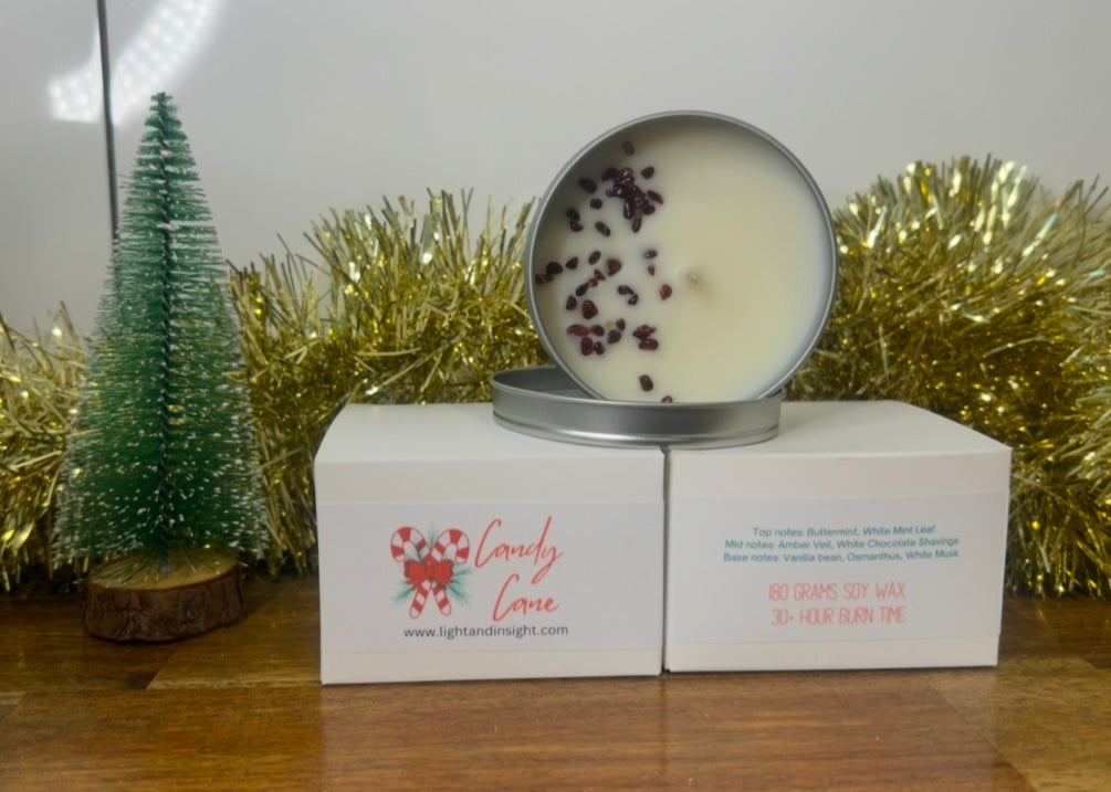 Candy Cane Christmas Candle Tin