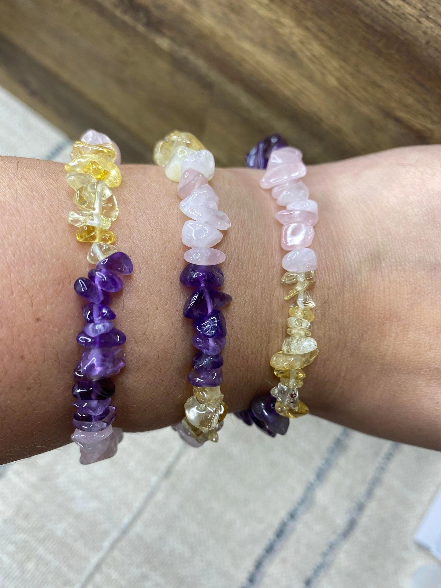 Amethyst, Citrine and Rose Quartz Chip Bracelet