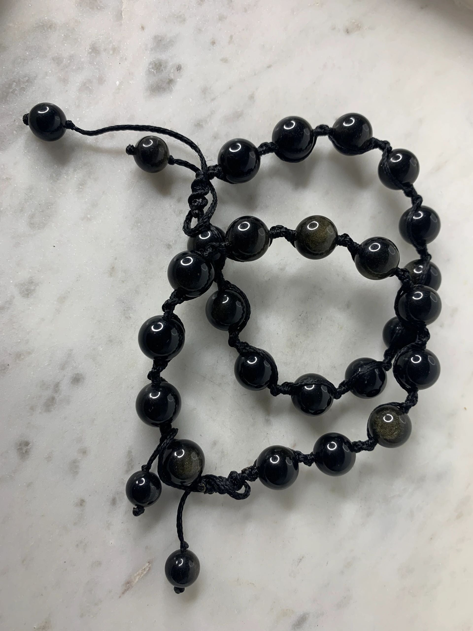 Black Obsidian String Bead Bracelet